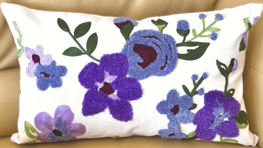 Purple Flowers Embroidered Pillow Cover (2 sizes)
