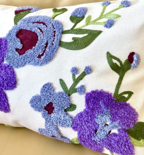 Purple Flowers Embroidered Pillow Cover (2 sizes)