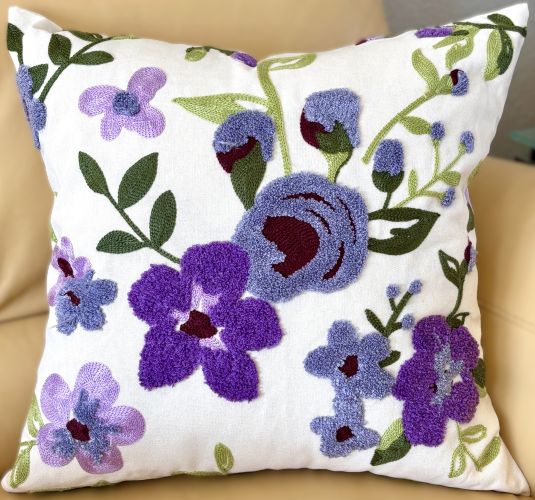 Purple Flowers Embroidered Pillow Cover (2 sizes)