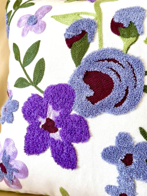 Purple Flowers Embroidered Pillow Cover (2 sizes)