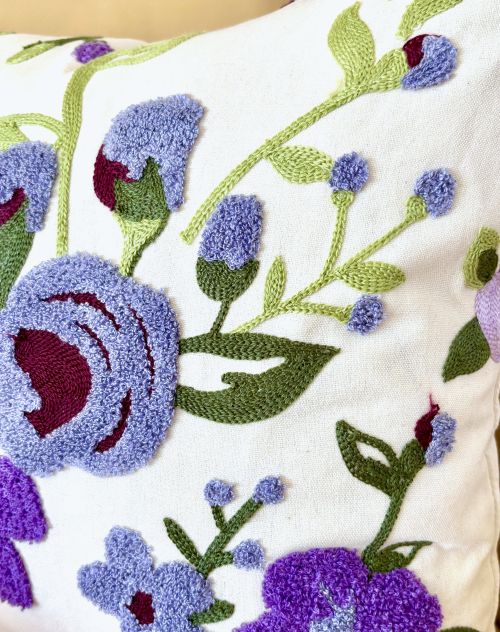 Purple Flowers Embroidered Pillow Cover (2 sizes)