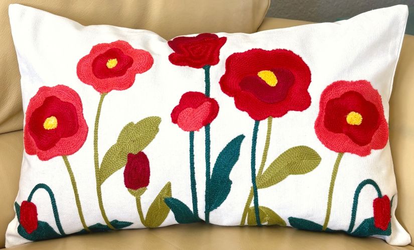 Red Poppies Embroidered Pillow Cover (2 sizes)
