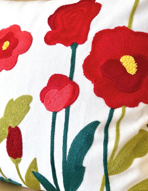 Red Poppies Embroidered Pillow Cover (2 sizes)