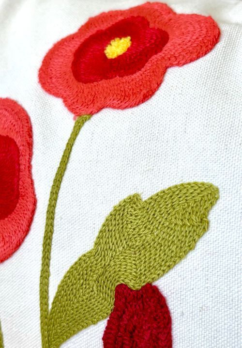 Red Poppies Embroidered Pillow Cover (2 sizes)