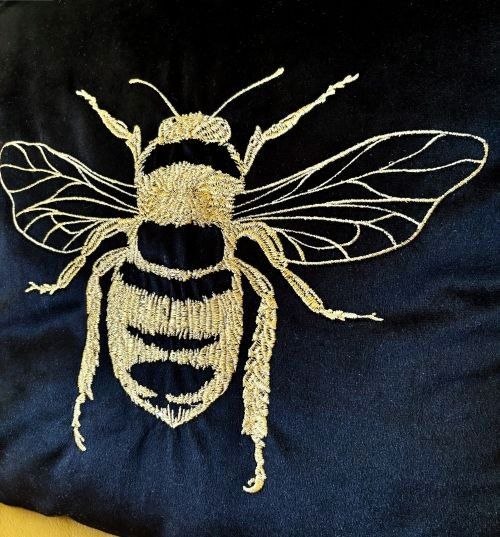 Black and Gold Embroidered Bee Pillow Cover