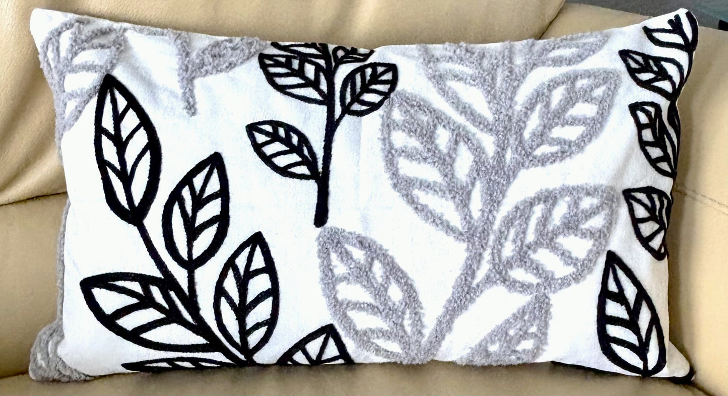 Black and Gray Modern Leaves Pillow Cover