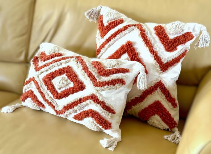 Burnt Orange and Beige Tufted Diamond Pillow Cover