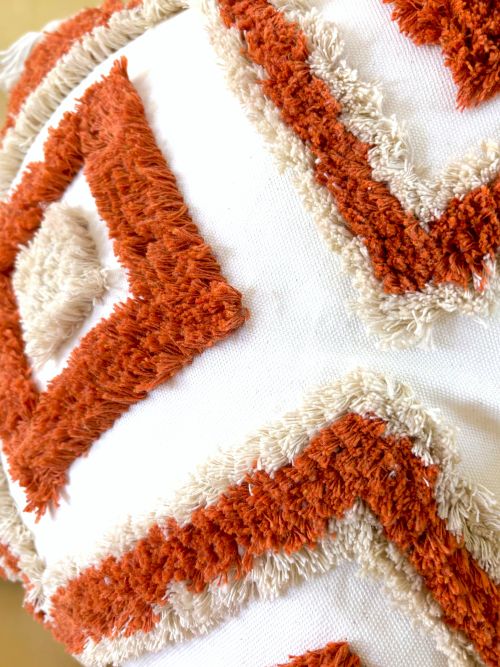 Burnt Orange and Beige Tufted Diamond Pillow Cover