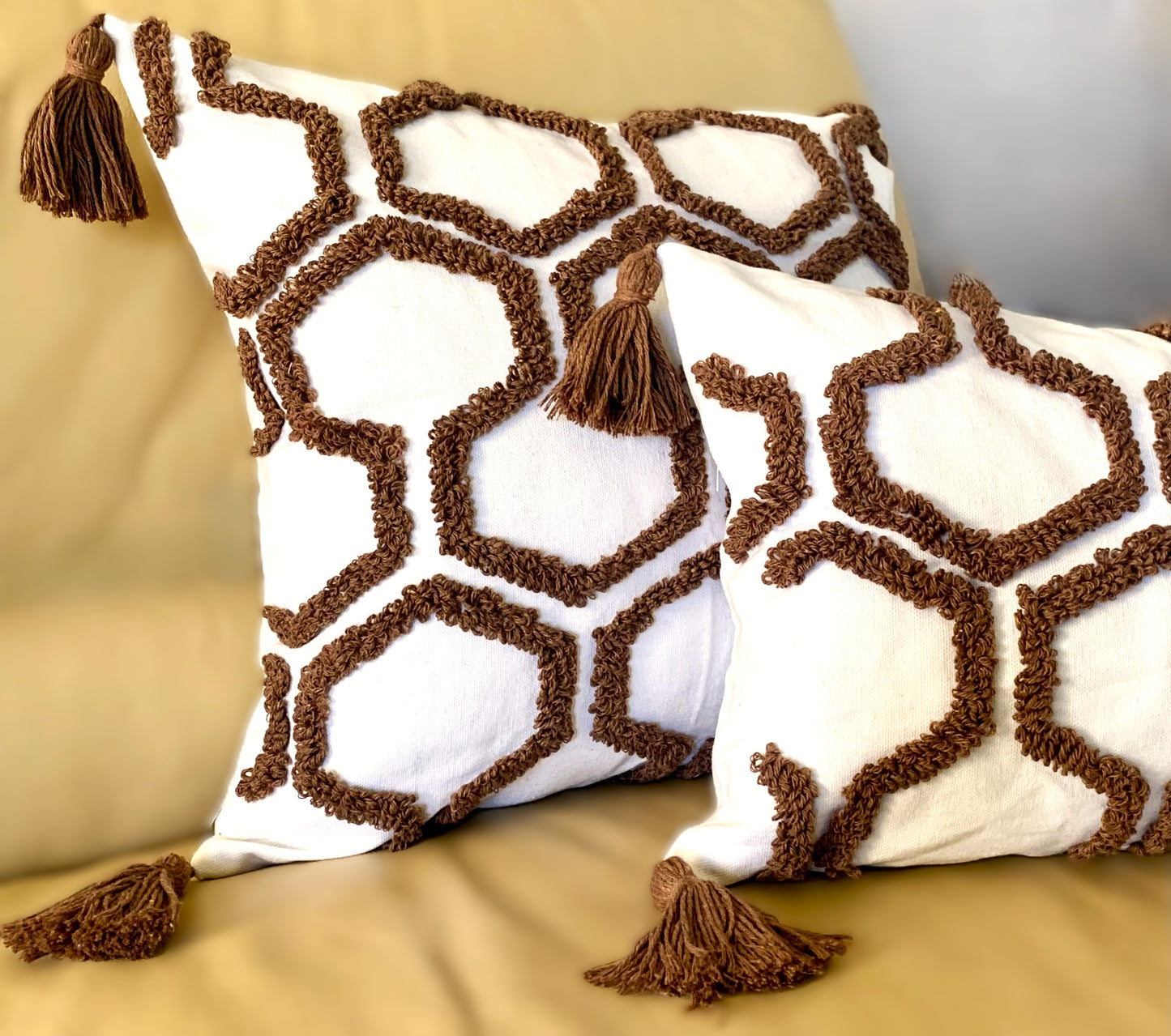 Geometric Brown Tufted Honeycomb Pillow Cover (2 Sizes)
