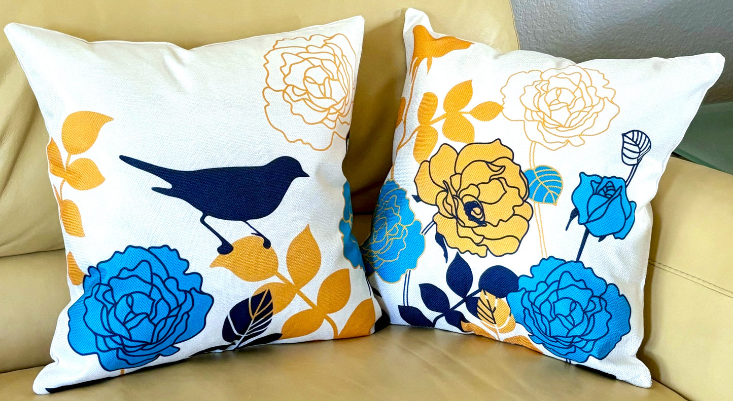 18x18 Bird Silhouette and Roses Pillow Cover (2 styles)