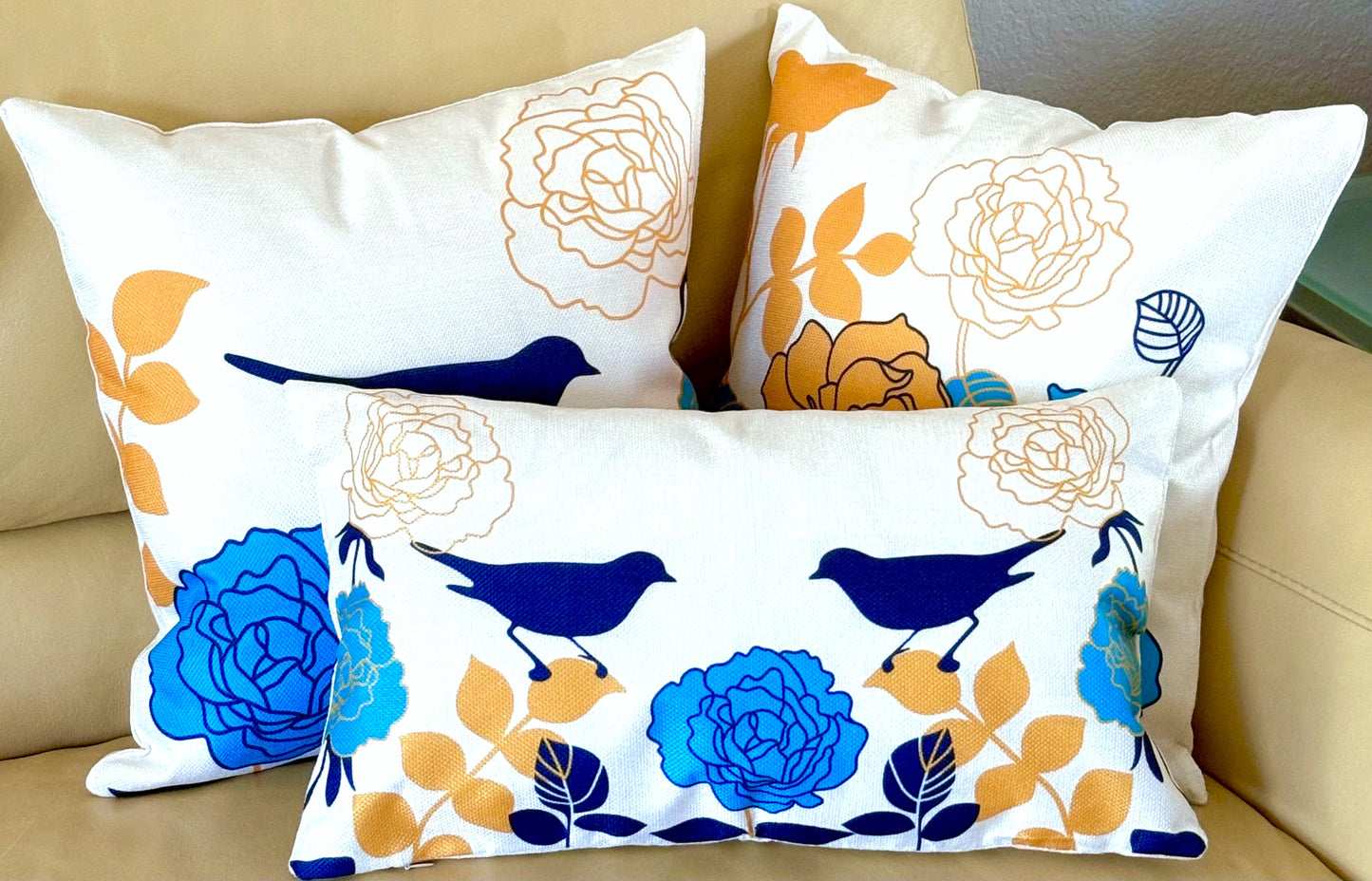 18x18 Bird Silhouette and Roses Pillow Cover (2 styles)