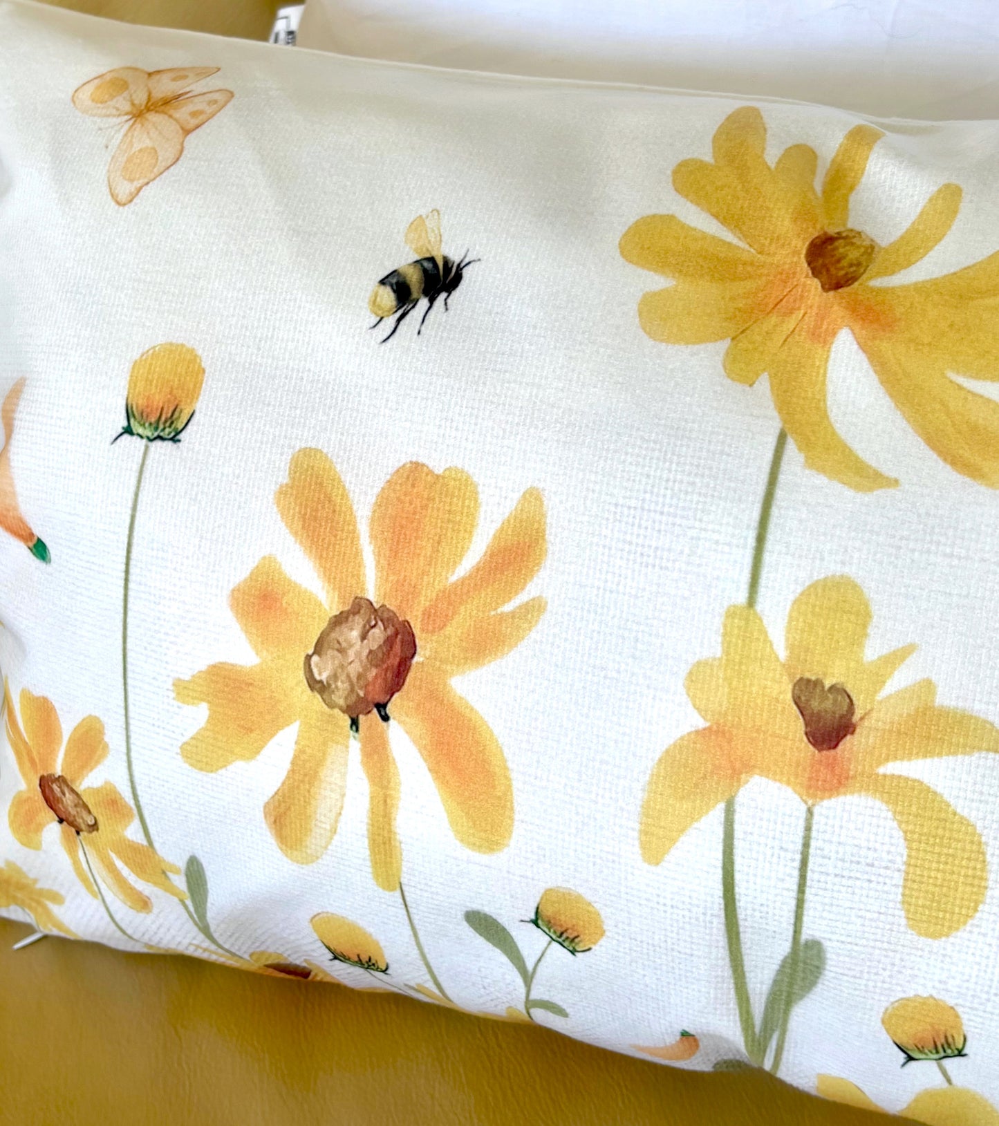 Yellow Wildflowers and Bees Pillow Cover