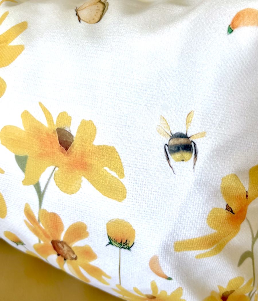 Yellow Wildflowers and Bees Pillow Cover