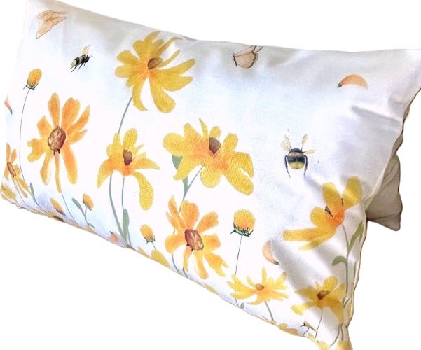 Yellow Wildflowers and Bees Pillow Cover