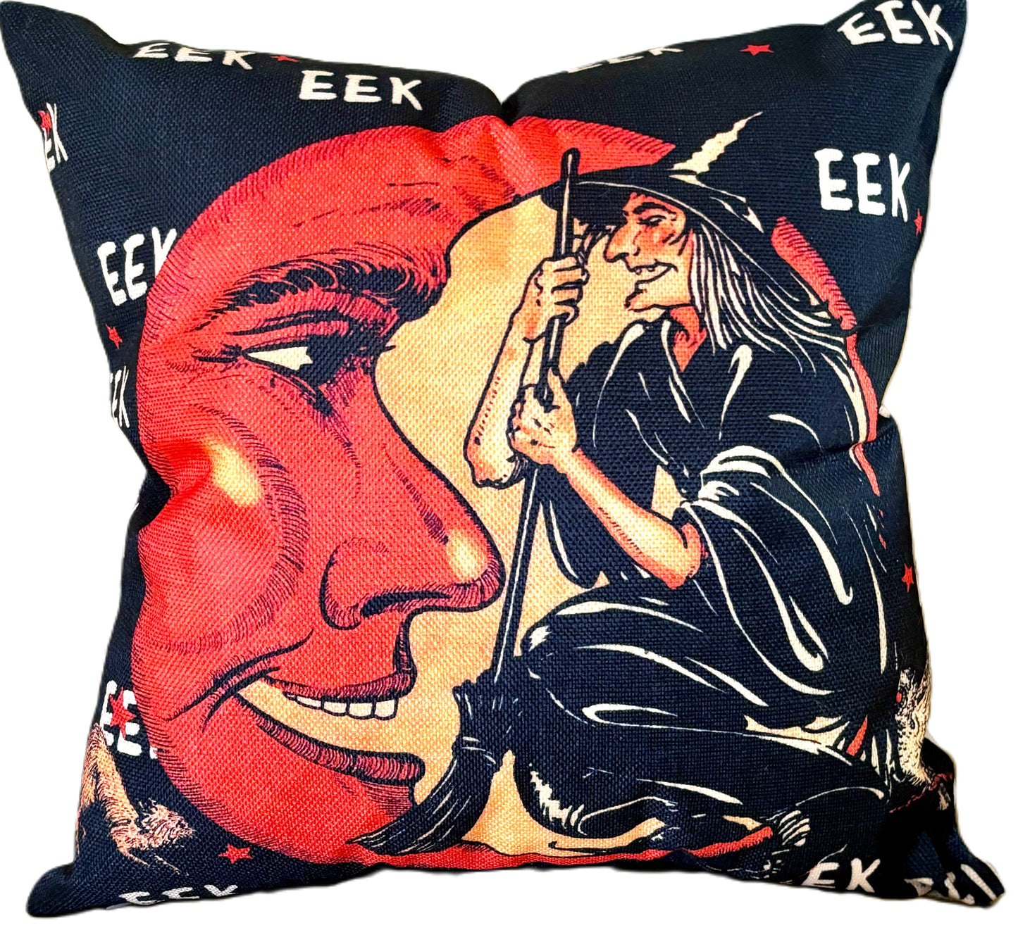 Set/2 18" Vintage-Style Halloween Pillow Covers - Witch & Crescent Moon