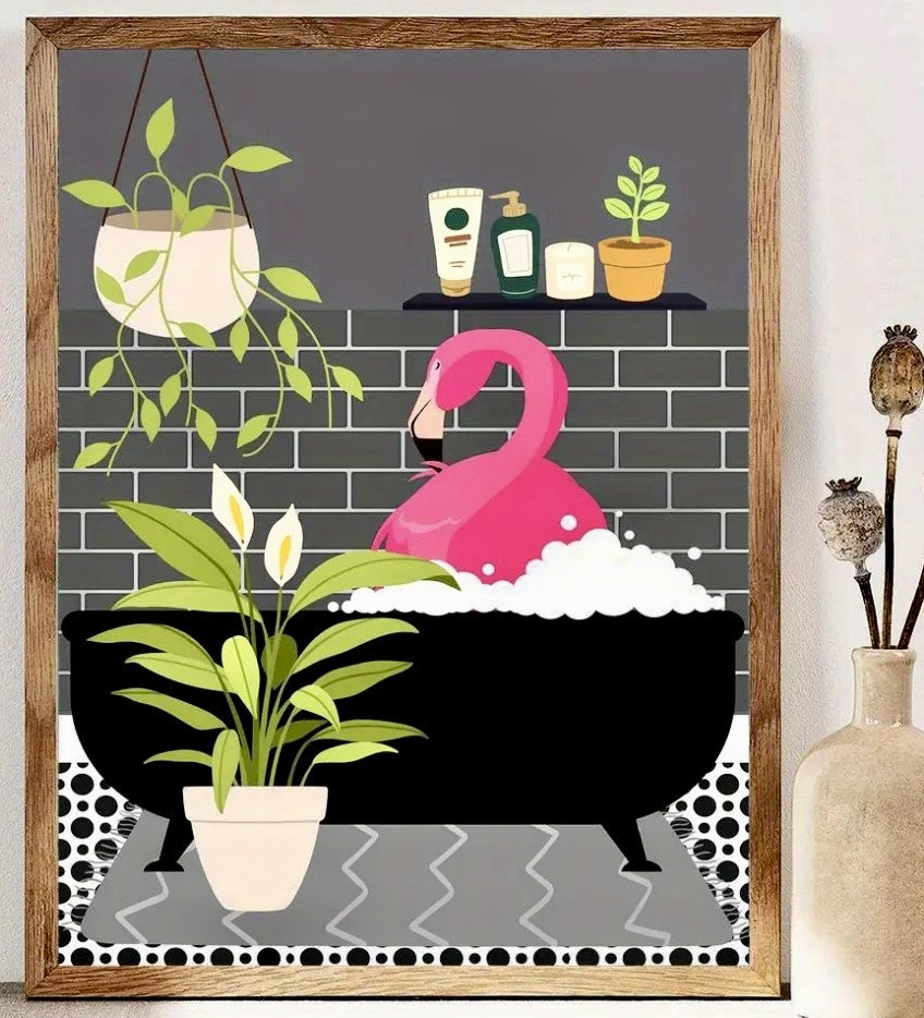 Pink Flamingo in Bubble Bath Art Print