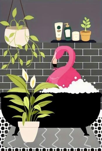 Pink Flamingo in Bubble Bath Art Print