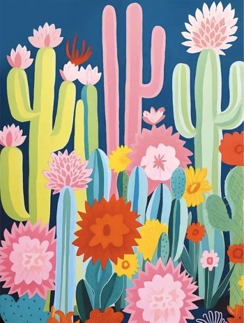 Whimsical Flowering Cacti Art Print