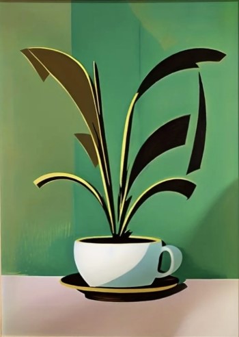 Mid-Century Modern Plant in Coffee Cup Art Print