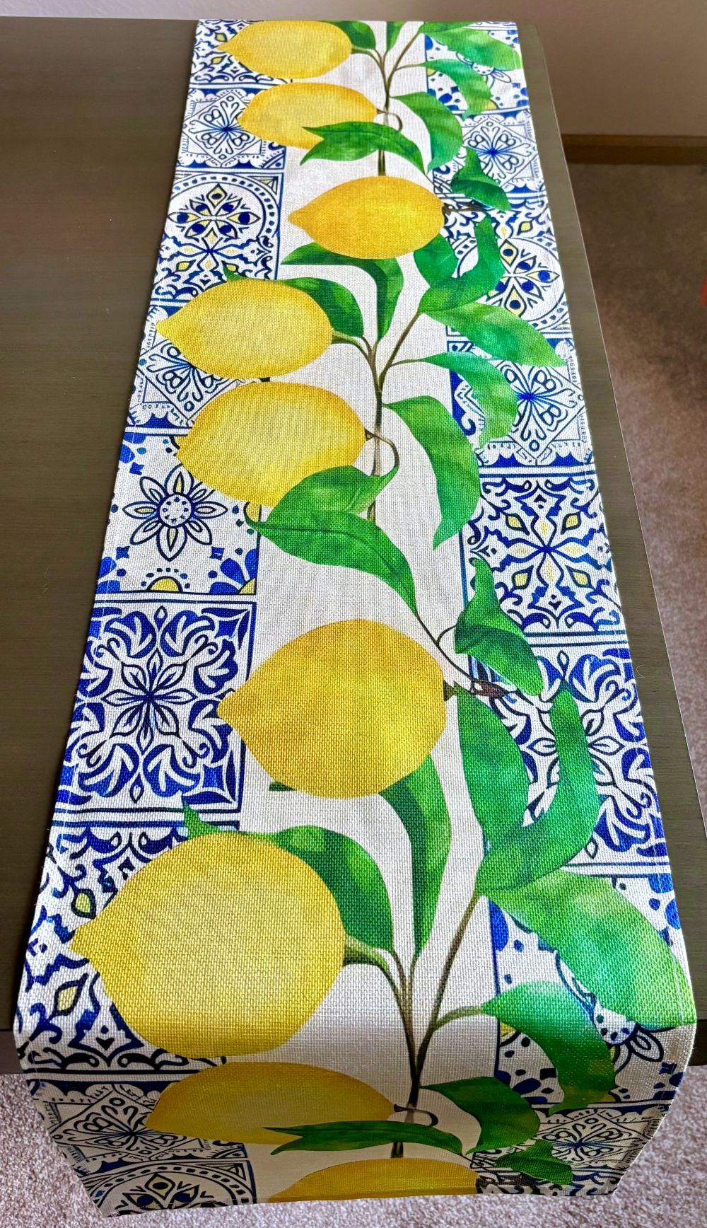 Mediterranean Blue Tile Lemon Table Runner