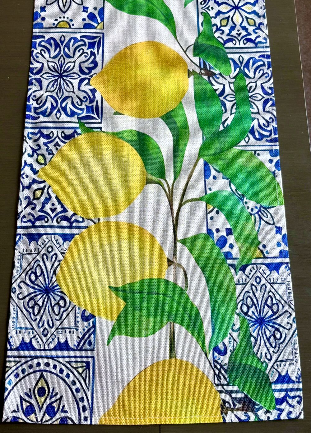 Mediterranean Blue Tile Lemon Table Runner