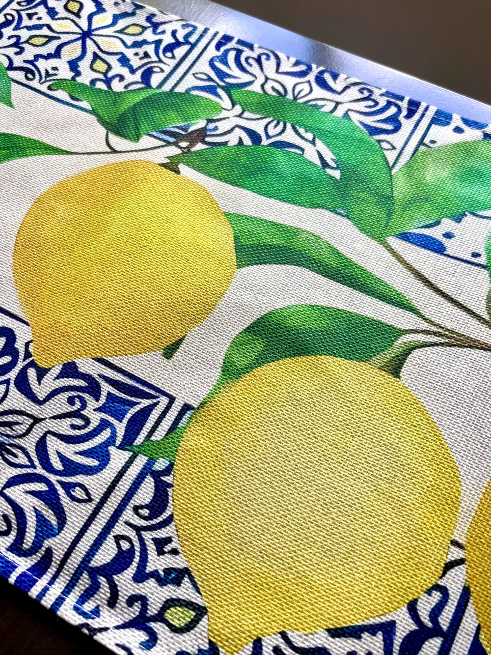 Mediterranean Blue Tile Lemon Table Runner