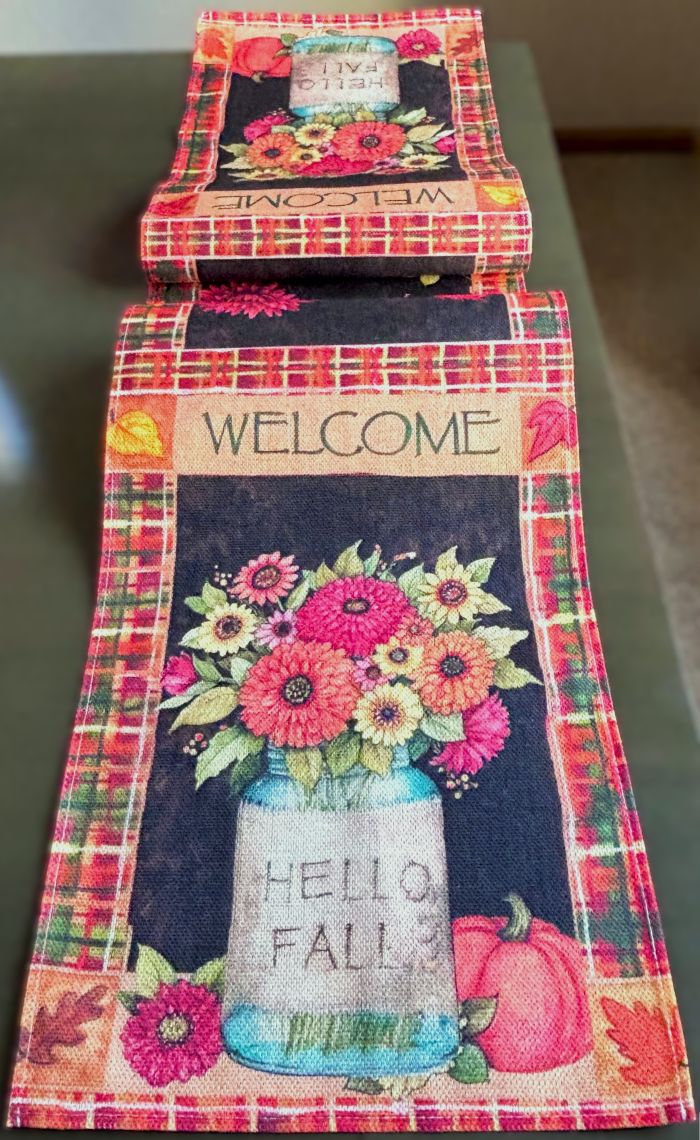 Rustic Farmhouse Whimsy 'Hello Fall' Table Runner
