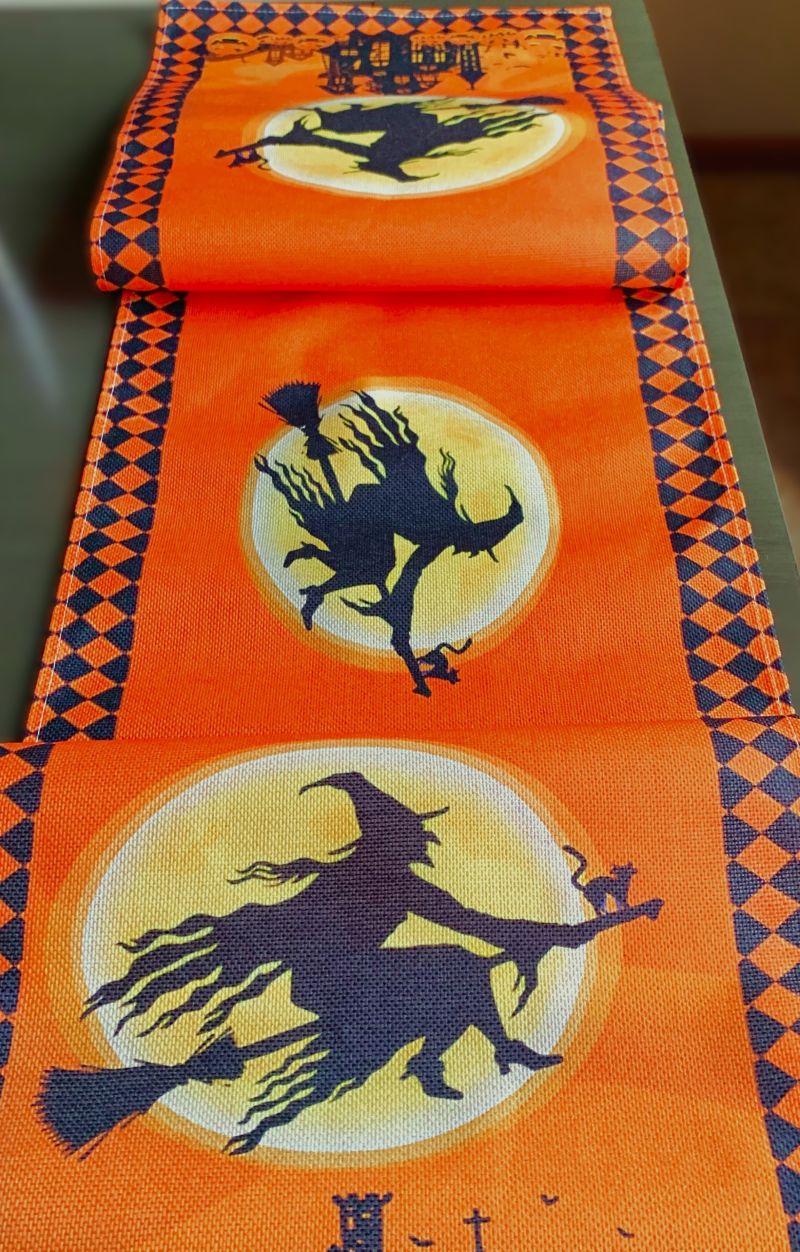 Spooky Halloween Flying Wicked Witch Table Runner