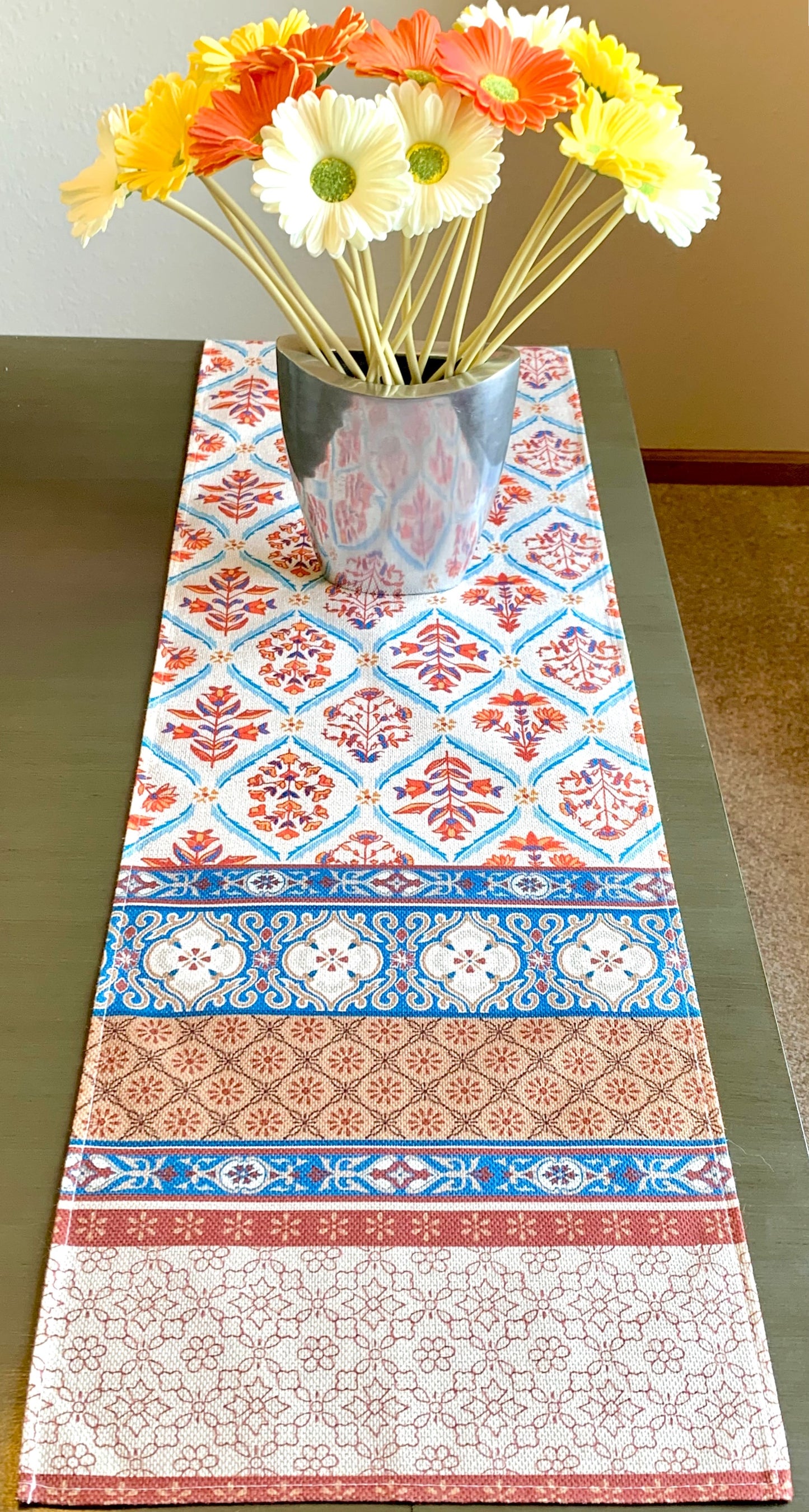 Earthy Bohemian Floral Table Runner