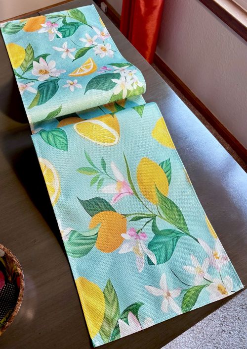 Teal Lemon Floral Table Runner