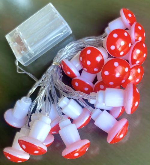 Red and White Polka Dot Mushroom LED String Lights