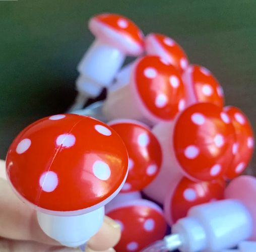 Red and White Polka Dot Mushroom LED String Lights