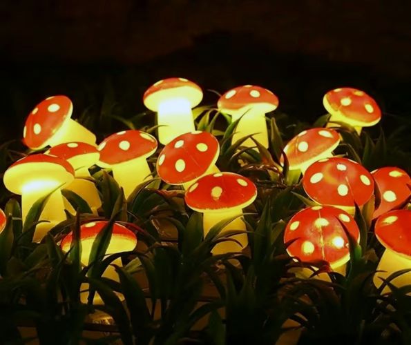 Red and White Polka Dot Mushroom LED String Lights