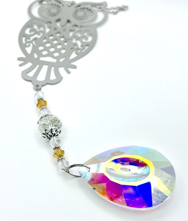 Silver Owl Iridescent Prism Sun Catcher