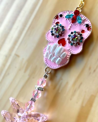 Jeweled Pink Sugar Skull Sun Catcher