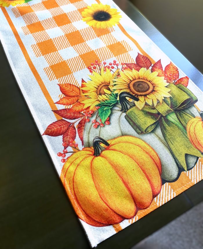 Vibrant Orange Buffalo Plaid and Sunflower Table Runner