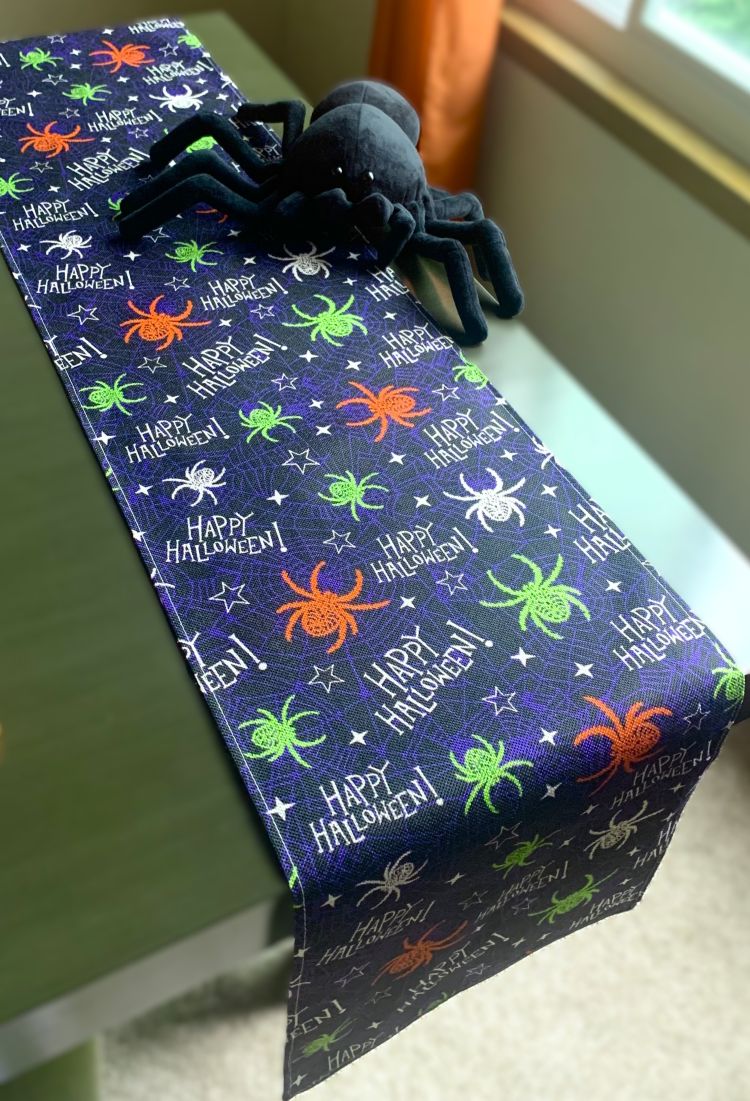Whimsical 'Happy Halloween' Bright Spiders Table Runner
