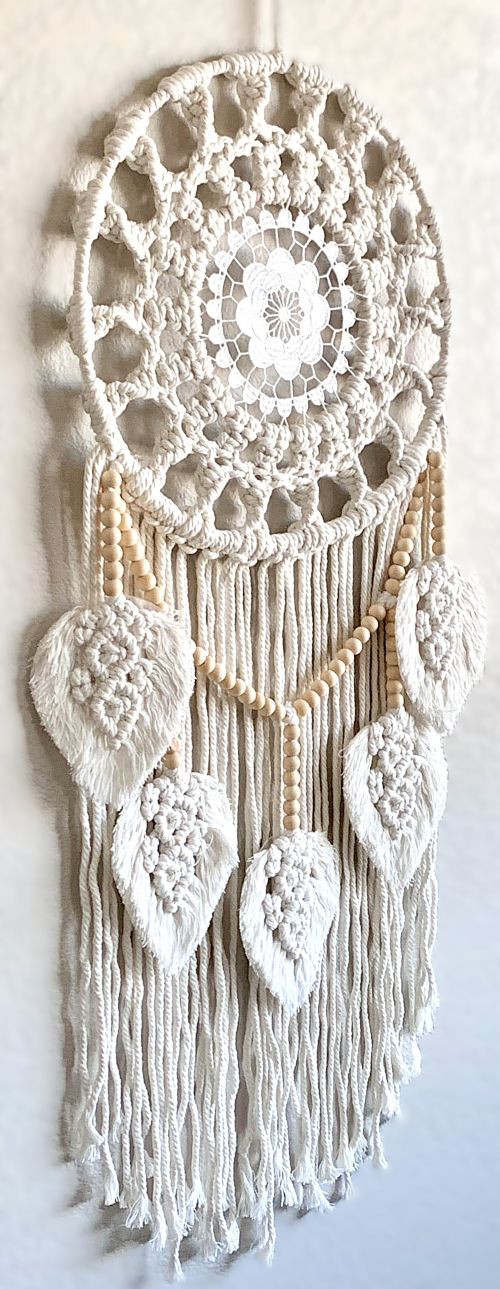 Beaded Leaf and Lace Macrame Wall Hanging