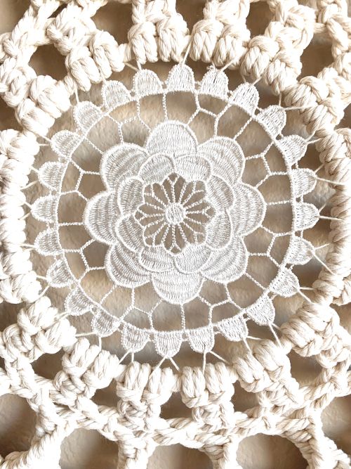 Beaded Leaf and Lace Macrame Wall Hanging