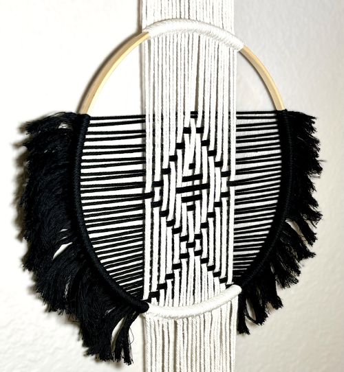 Woven Black & Beige Diamond Geometric Wall Hanging
