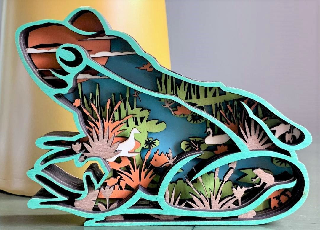 Pond Frog Wood Diorama