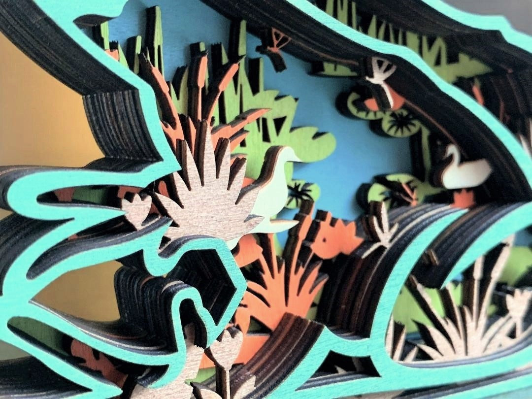 Pond Frog Wood Diorama