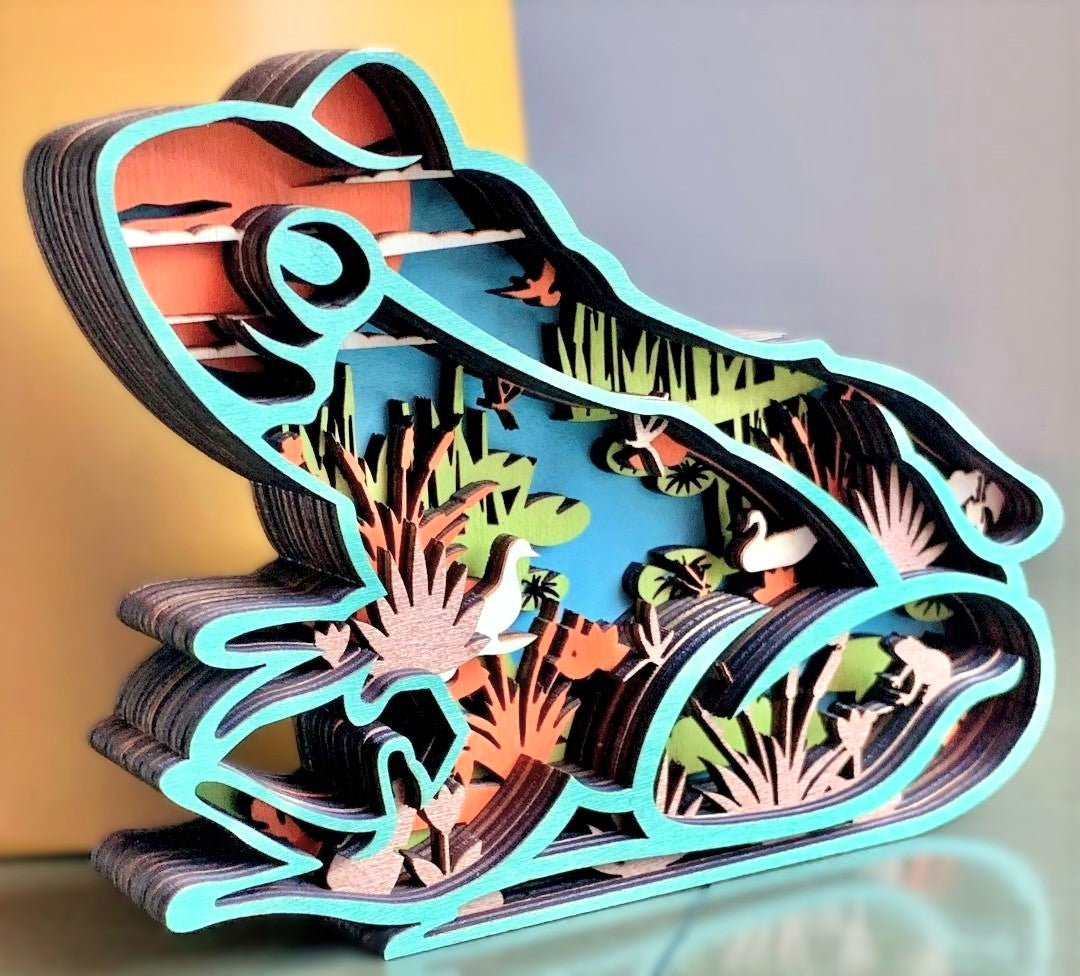 Pond Frog Wood Diorama