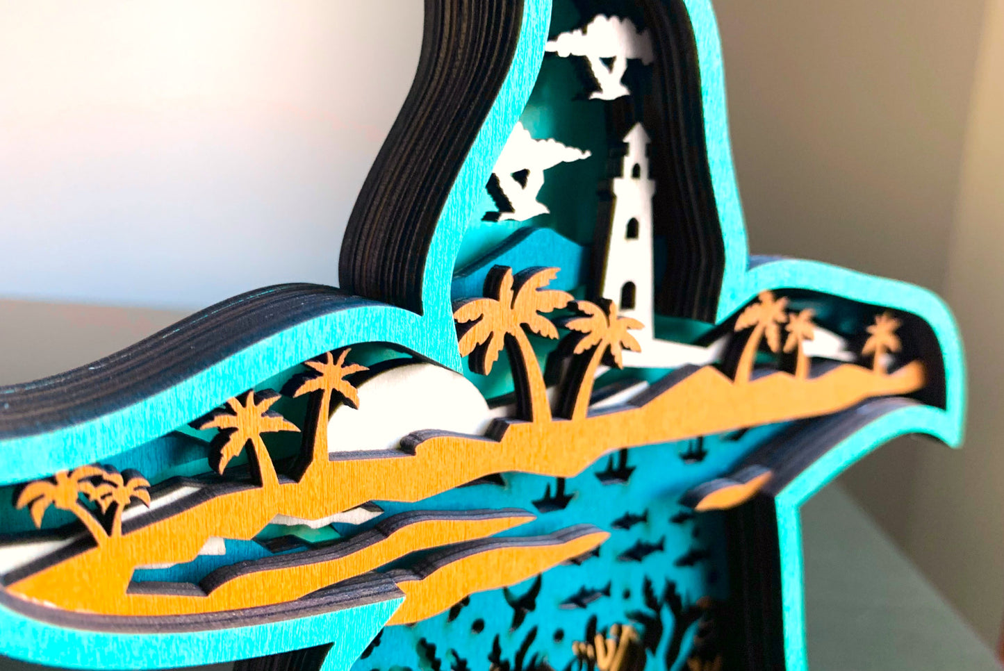 Teal and Orange Starfish Wood Diorama