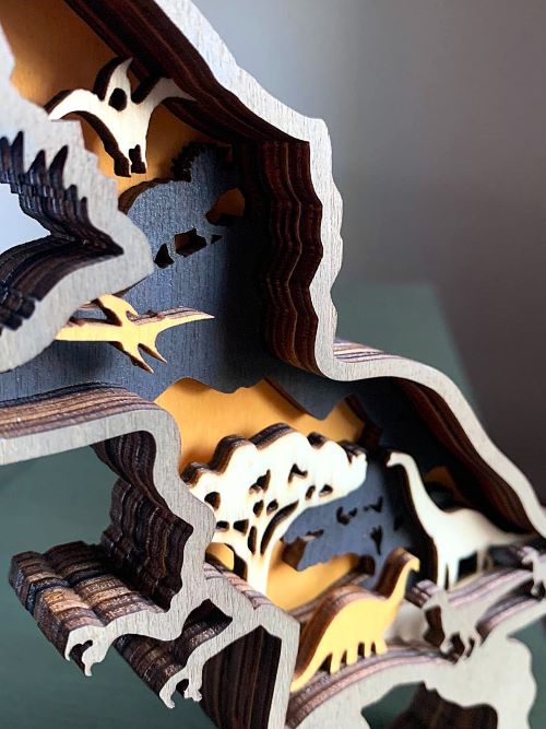 Tyrannosaurus Rex Dinosaur Wood Diorama