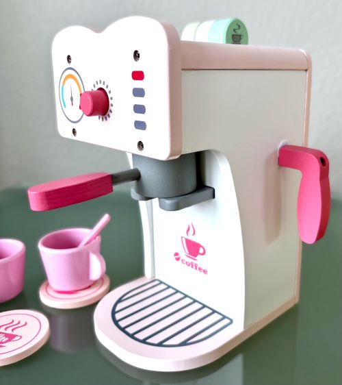 Pink Espresso Machine Wooden Coffee Playset
