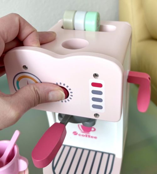 Pink Espresso Machine Wooden Coffee Playset