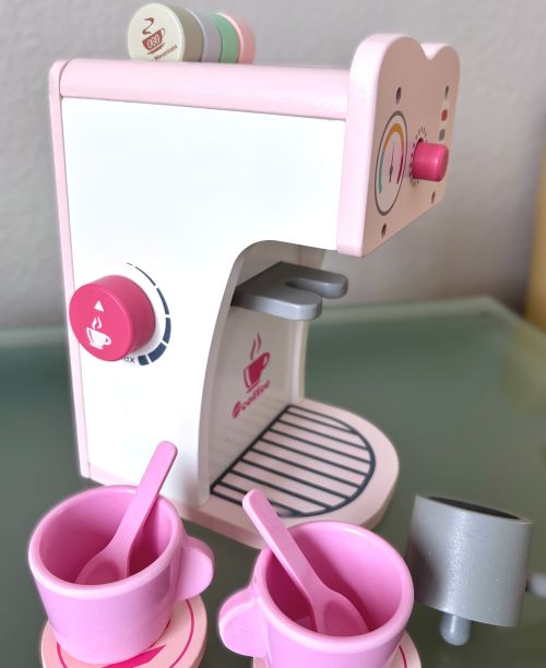 Pink Espresso Machine Wooden Coffee Playset