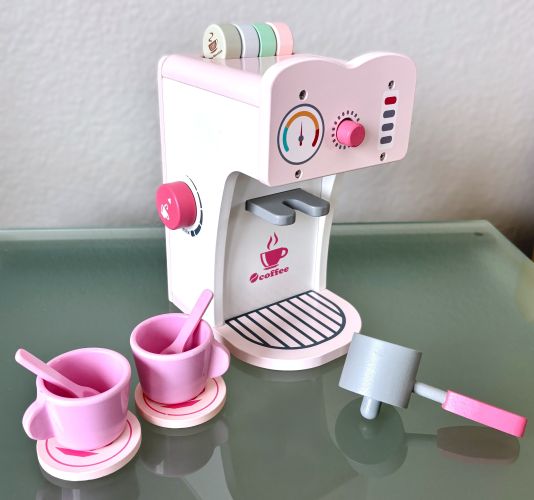 Pink Espresso Machine Wooden Coffee Playset