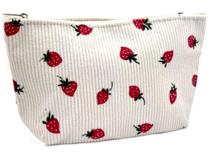 Strawberry Corduroy Zippered Pouch